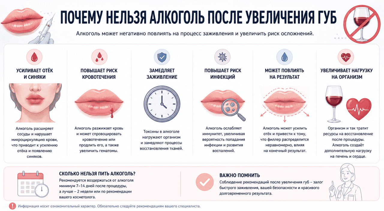Можно ли пить алкоголь после увеличения губ?